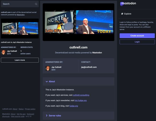 Mastodon default view for cuthrell.com