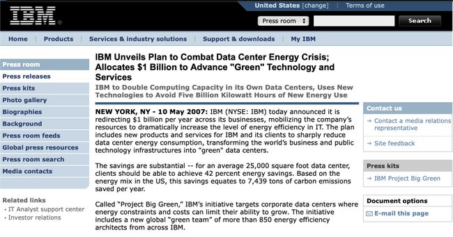 IBM Project Big Green in 2007