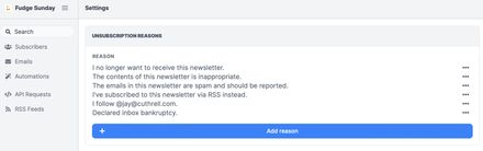 Unsubscribe Reasons in Buttondown Settings