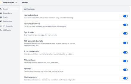 Notifications in Buttondown Settings