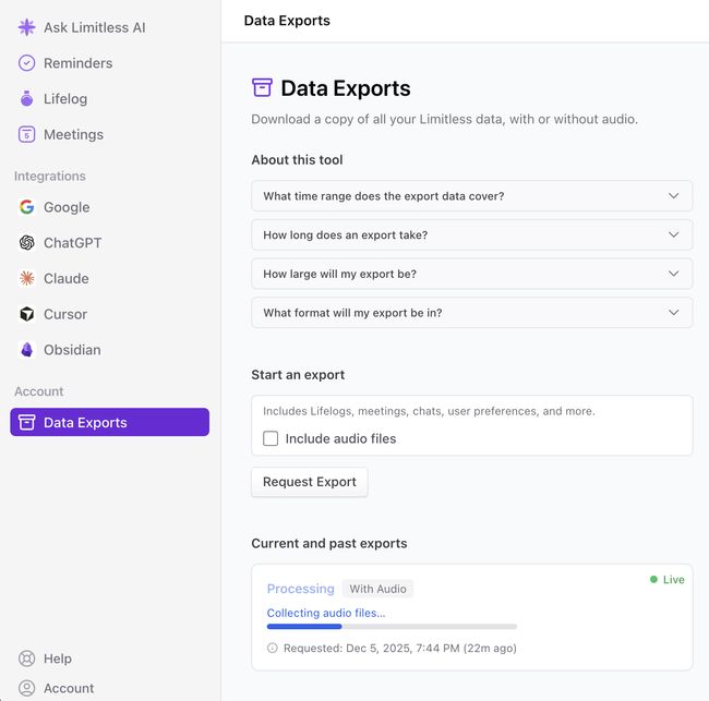 Download your Limitless data