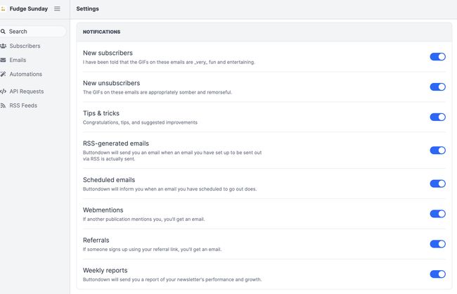 Notifications in Buttondown Settings