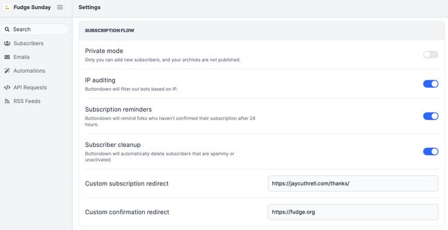 Subcriber Flow in Buttondown Settings